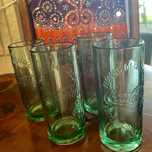 Vtg Set of 4 Green Coca Cola Glasses 2009 Pint